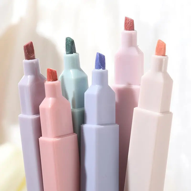 Pastel Dual-Tip Highlighters - 6 PCS