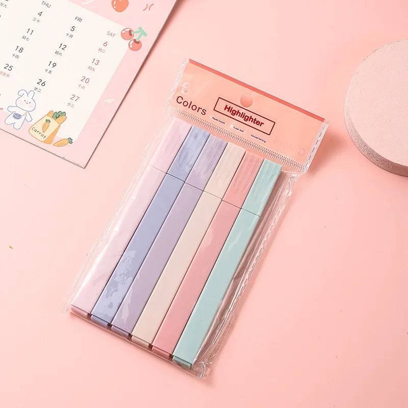 Pastel Dual-Tip Highlighters - 6 PCS